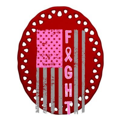 Fight Breast Cancer American Flag Ceramic Oval Ornament