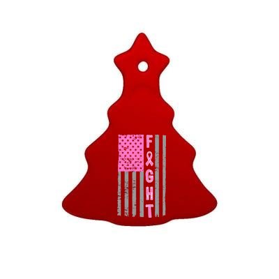 Fight Breast Cancer American Flag Ceramic Tree Ornament