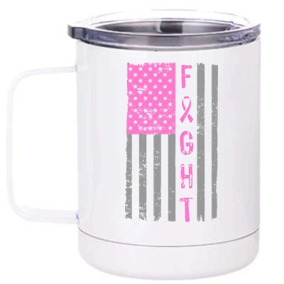 Fight Breast Cancer American Flag 12 oz Stainless Steel Tumbler Cup