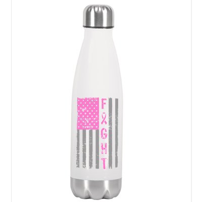 Fight Breast Cancer American Flag Stainless Steel Insulated Water Bottle