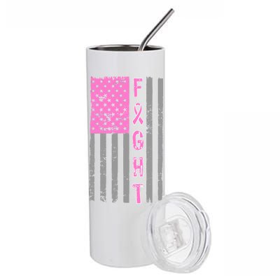 Fight Breast Cancer American Flag Stainless Steel Tumbler