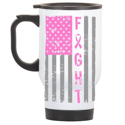 Fight Breast Cancer American Flag Stainless Steel Travel Mug