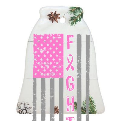 Fight Breast Cancer American Flag Ceramic Bell Ornament