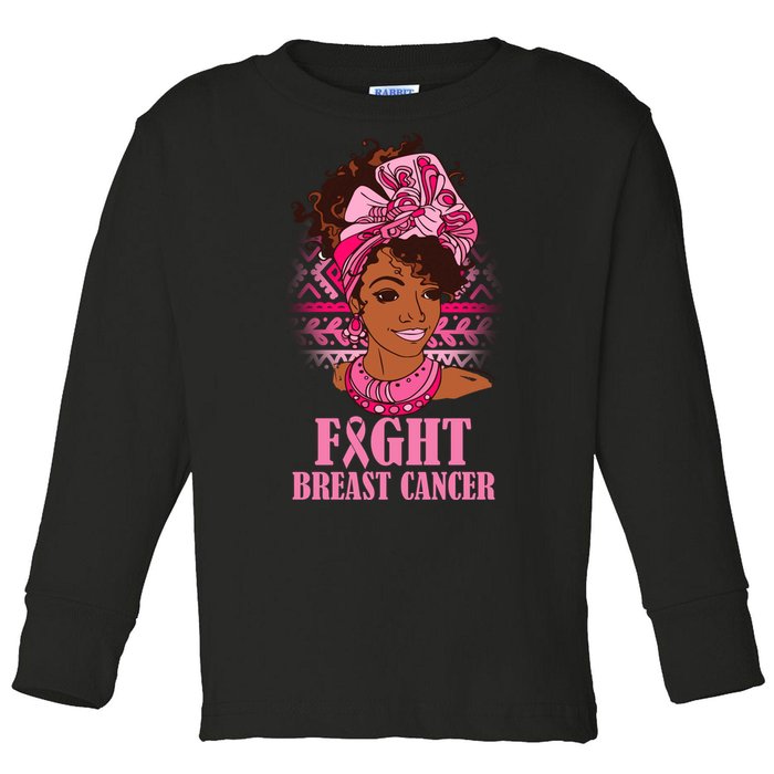 Fight Breast Cancer Awareness African American Toddler Long Sleeve Shirt