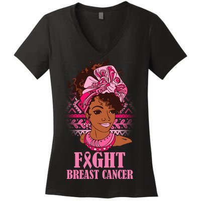 Fight Breast Cancer Awareness African American Women's V-Neck T-Shirt