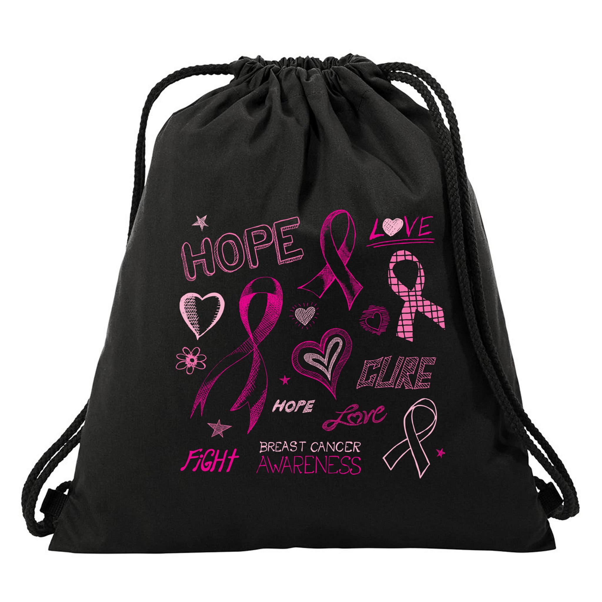 Fight Breast Cancer Awareness Ribbon Drawstring Bag