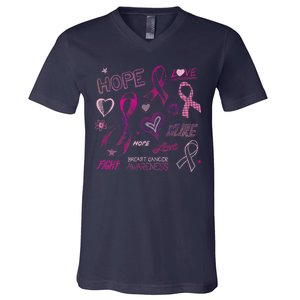 Fight Breast Cancer Awareness Ribbon V-Neck T-Shirt