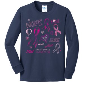 Fight Breast Cancer Awareness Ribbon Kids Long Sleeve Shirt