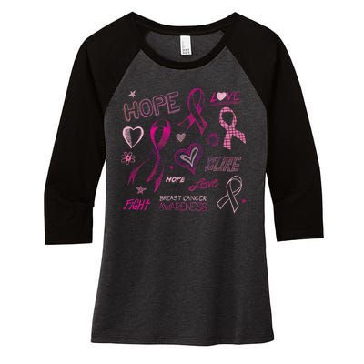 Fight Breast Cancer Awareness Ribbon Women's Tri-Blend 3/4-Sleeve Raglan Shirt