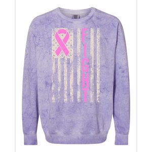 Fight Breast Cancer Awareness USA Flag Ribbon Colorblast Crewneck Sweatshirt