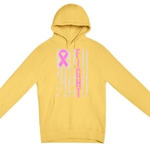 Fight Breast Cancer Awareness USA Flag Ribbon Premium Pullover Hoodie