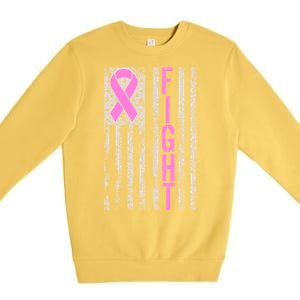 Fight Breast Cancer Awareness USA Flag Ribbon Premium Crewneck Sweatshirt