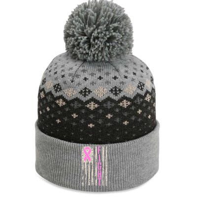 Fight Breast Cancer Awareness USA Flag Ribbon The Baniff Cuffed Pom Beanie