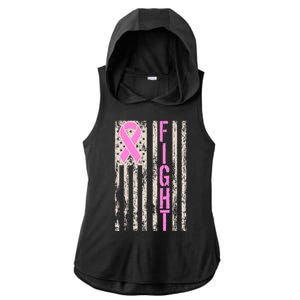 Fight Breast Cancer Awareness USA Flag Ribbon Ladies PosiCharge Tri-Blend Wicking Draft Hoodie Tank