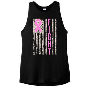 Fight Breast Cancer Awareness USA Flag Ribbon Ladies PosiCharge Tri-Blend Wicking Tank