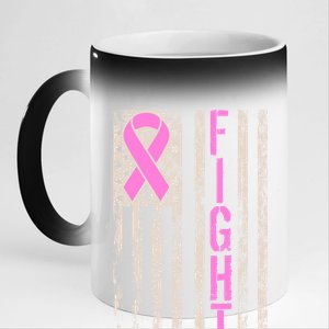 Fight Breast Cancer Awareness USA Flag Ribbon 11oz Black Color Changing Mug