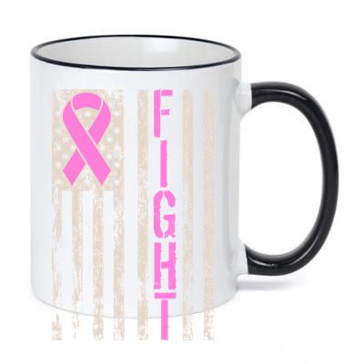 Fight Breast Cancer Awareness USA Flag Ribbon 11oz Black Color Changing Mug