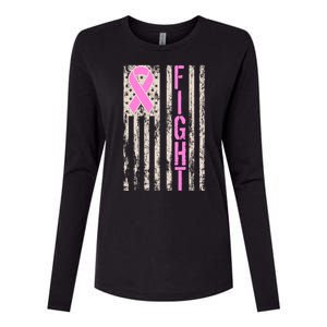 Fight Breast Cancer Awareness USA Flag Ribbon Womens Cotton Relaxed Long Sleeve T-Shirt