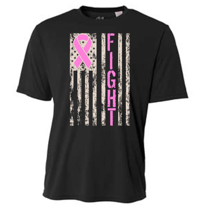 Fight Breast Cancer Awareness USA Flag Ribbon Cooling Performance Crew T-Shirt