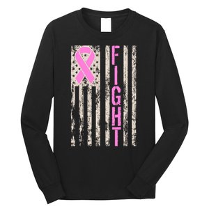 Fight Breast Cancer Awareness USA Flag Ribbon Long Sleeve Shirt