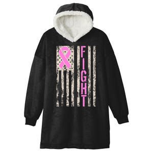 Fight Breast Cancer Awareness USA Flag Ribbon Hooded Wearable Blanket