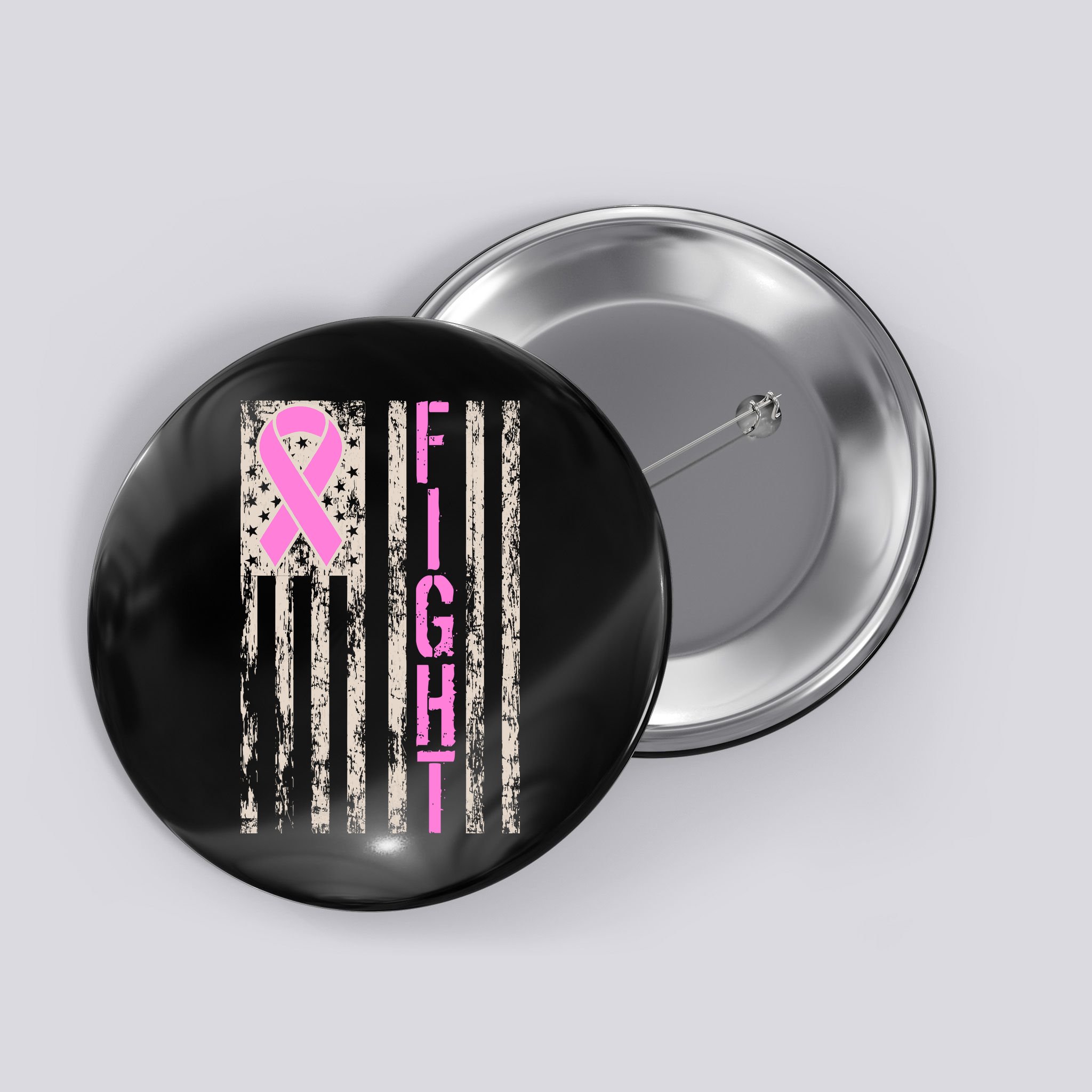 Fight Breast Cancer Awareness USA Flag Ribbon Button