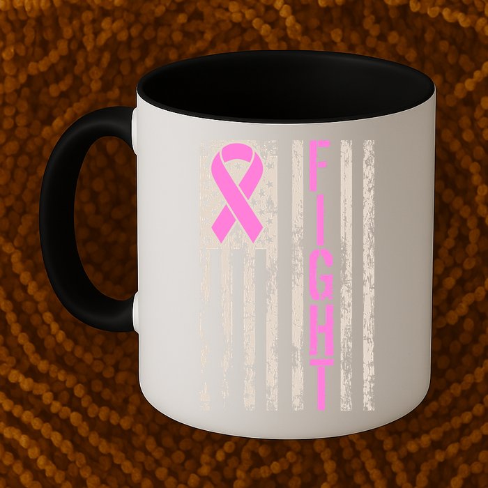 Fight Breast Cancer Awareness USA Flag Ribbon Mug