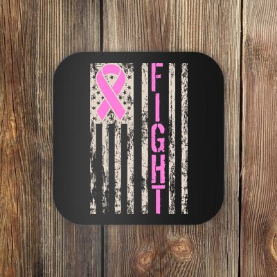 Fight Breast Cancer Awareness USA Flag Ribbon Coaster