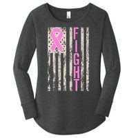 Fight Breast Cancer Awareness USA Flag Ribbon Women's Perfect Tri Tunic Long Sleeve Shirt