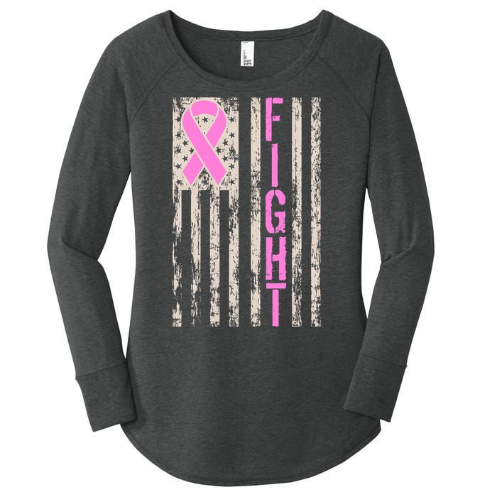 Fight Breast Cancer Awareness USA Flag Ribbon Women's Perfect Tri Tunic Long Sleeve Shirt