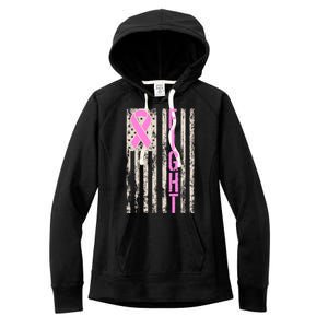 Fight Breast Cancer Awareness USA Flag Ribbon Women's Fleece Hoodie