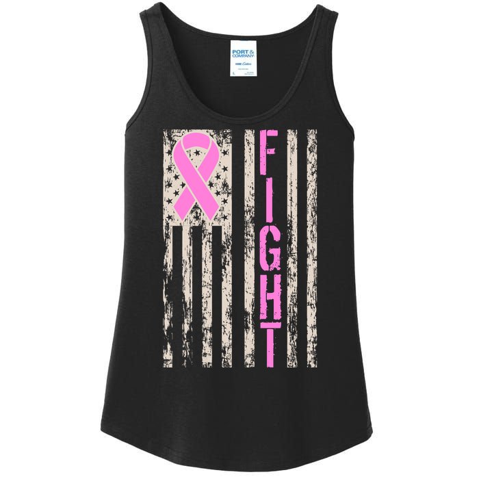 Fight Breast Cancer Awareness USA Flag Ribbon Ladies Essential Tank