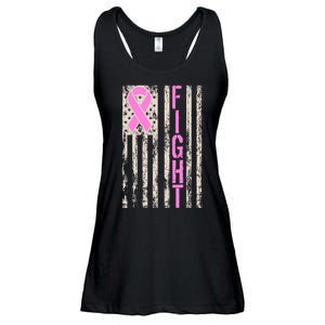 Fight Breast Cancer Awareness USA Flag Ribbon Ladies Essential Flowy Tank