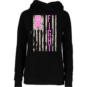 Fight Breast Cancer Awareness USA Flag Ribbon Womens Funnel Neck Pullover Hood