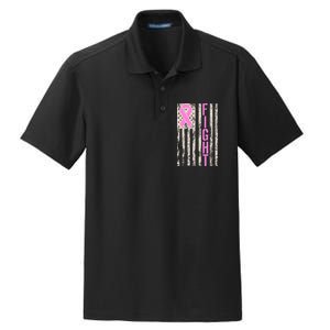 Fight Breast Cancer Awareness USA Flag Ribbon Dry Zone Grid Polo