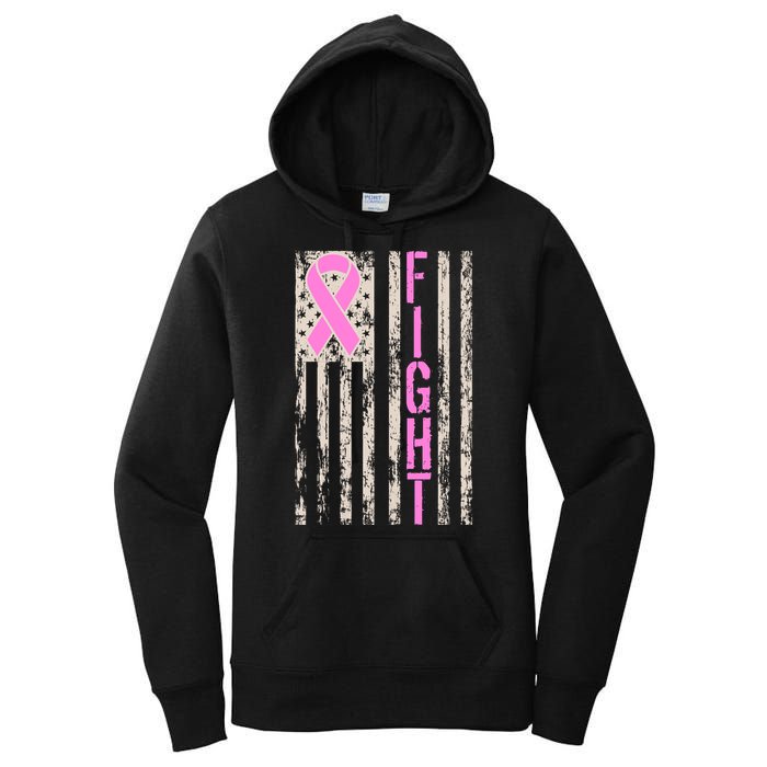 Fight Breast Cancer Awareness USA Flag Ribbon Women's Pullover Hoodie