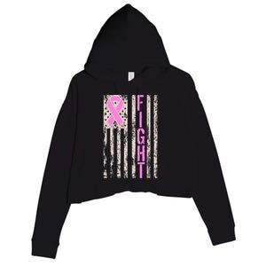 Fight Breast Cancer Awareness USA Flag Ribbon Crop Fleece Hoodie