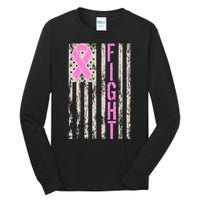 Fight Breast Cancer Awareness USA Flag Ribbon Tall Long Sleeve T-Shirt