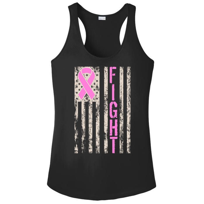 Fight Breast Cancer Awareness USA Flag Ribbon Ladies PosiCharge Competitor Racerback Tank