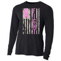 Fight Breast Cancer Awareness USA Flag Ribbon Cooling Performance Long Sleeve Crew