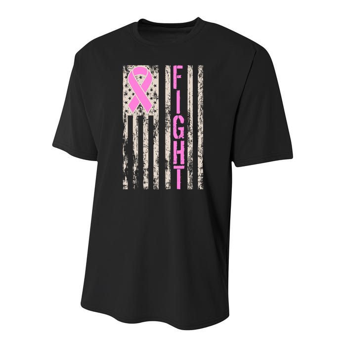 Fight Breast Cancer Awareness USA Flag Ribbon Youth Performance Sprint T-Shirt