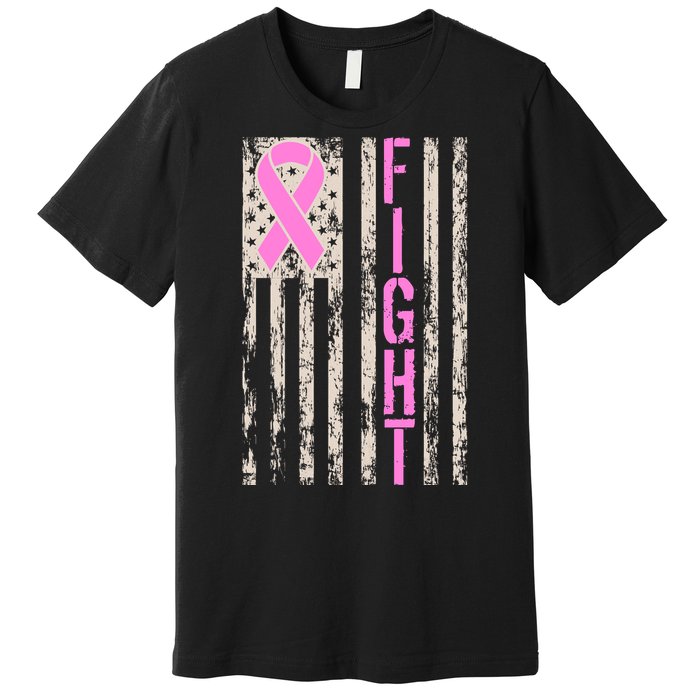 Fight Breast Cancer Awareness USA Flag Ribbon Premium T-Shirt