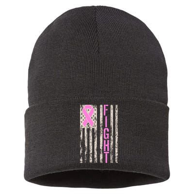 Fight Breast Cancer Awareness USA Flag Ribbon Sustainable Knit Beanie