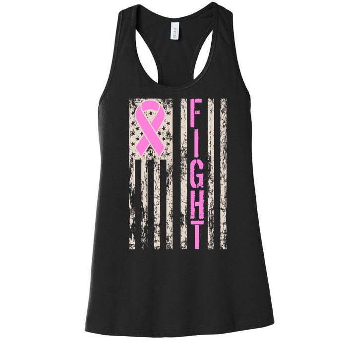 Fight Breast Cancer Awareness USA Flag Ribbon Women's Racerback Tank