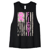 Fight Breast Cancer Awareness USA Flag Ribbon Women's Racerback Cropped Tank