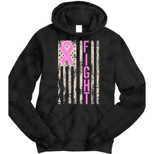 Fight Breast Cancer Awareness USA Flag Ribbon Tie Dye Hoodie