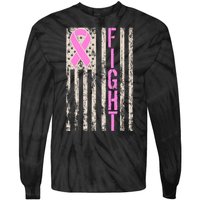 Fight Breast Cancer Awareness USA Flag Ribbon Tie-Dye Long Sleeve Shirt