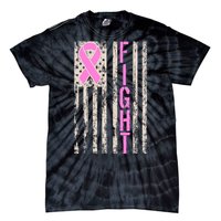 Fight Breast Cancer Awareness USA Flag Ribbon Tie-Dye T-Shirt