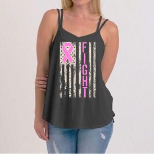 Fight Breast Cancer Awareness USA Flag Ribbon Women's Strappy Tank