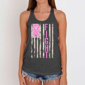 Fight Breast Cancer Awareness USA Flag Ribbon Women's Knotted Racerback Tank